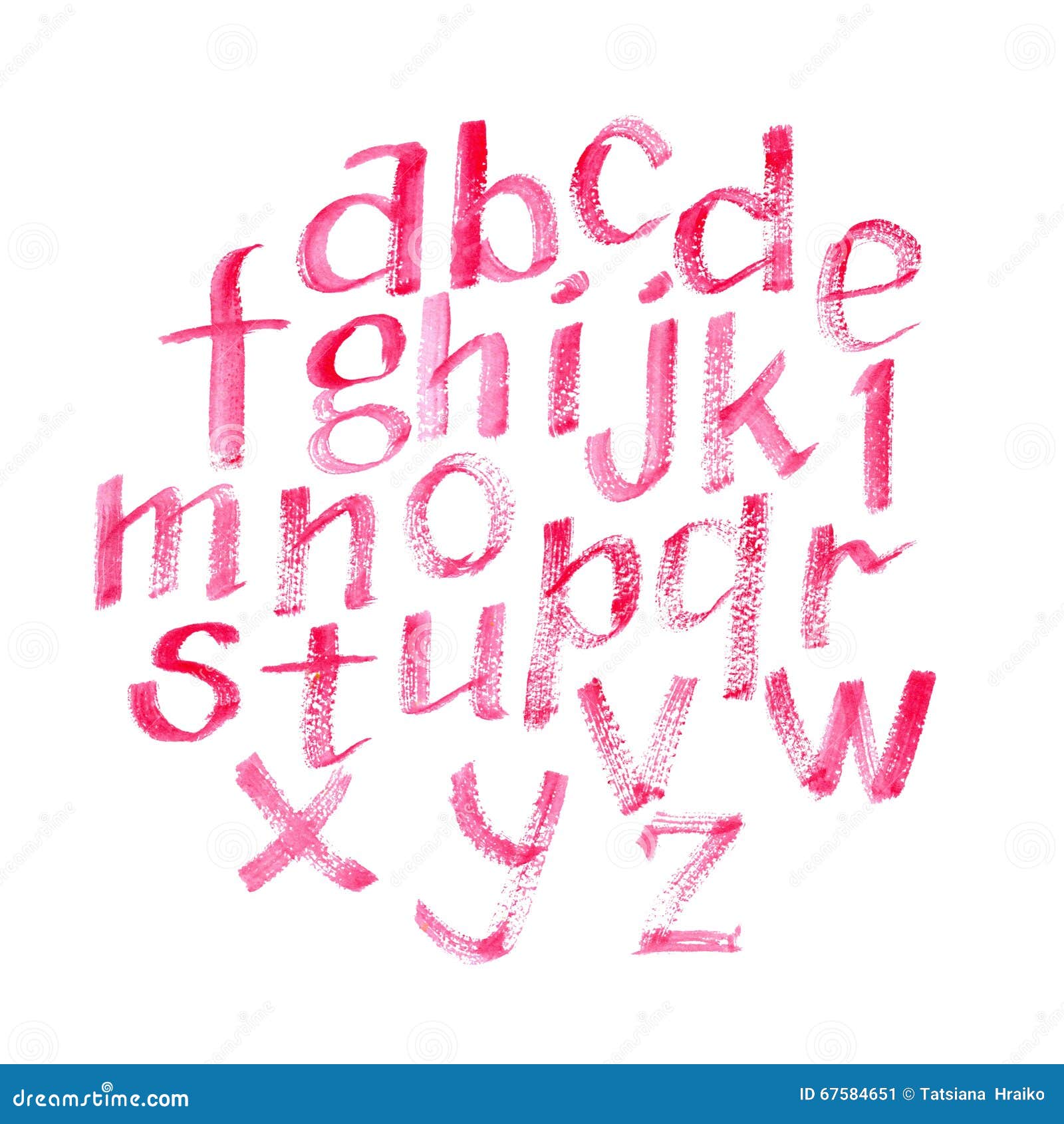 Fuente caligráfica dibujada mano del rosa de la acuarela Letras de la acuarela Alfabeto de la acuarela