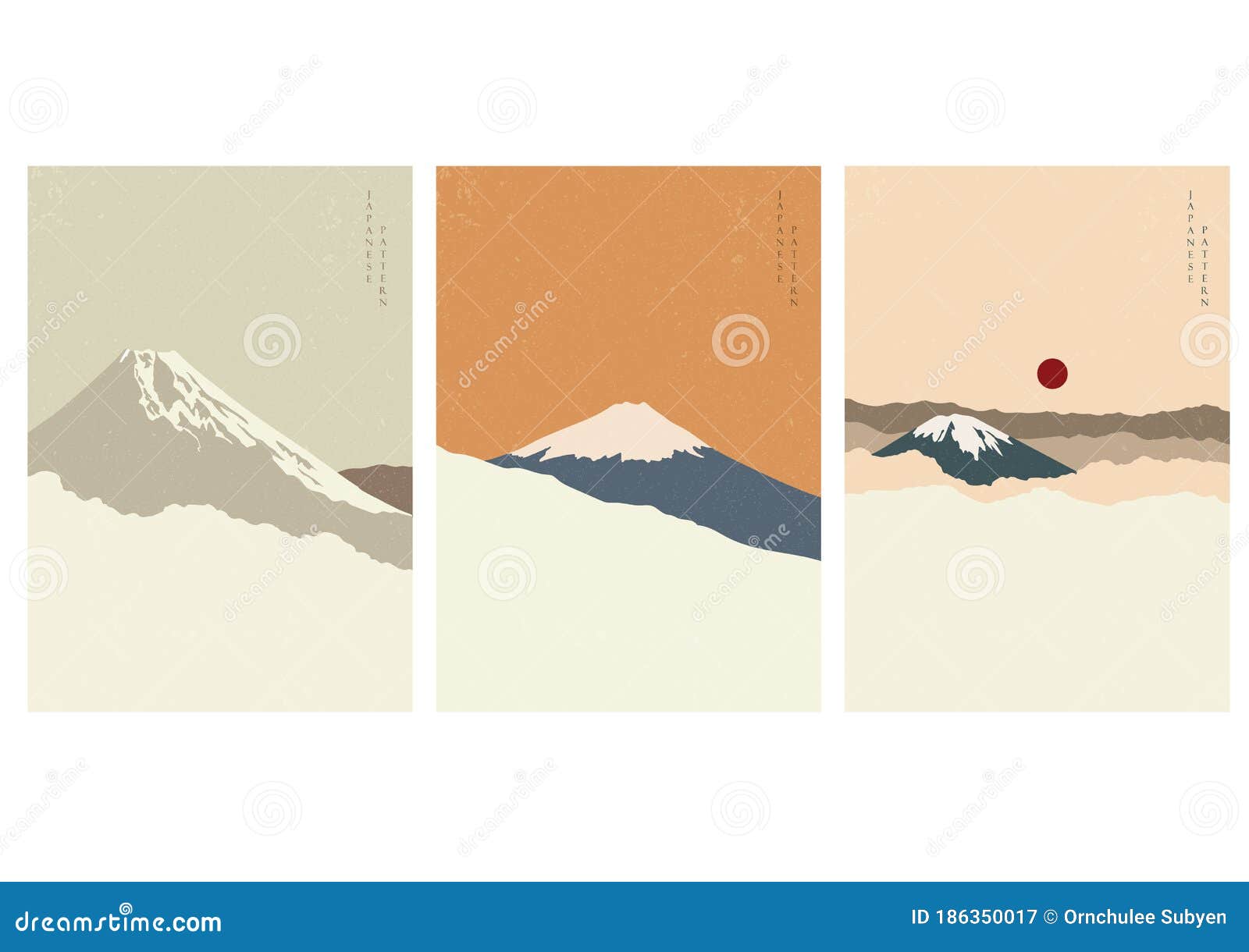 Fuji Mountain Background With Grunge Texture Nature Template With Cloud Elements Stock Vector Illustration Of Material Desert 186350017