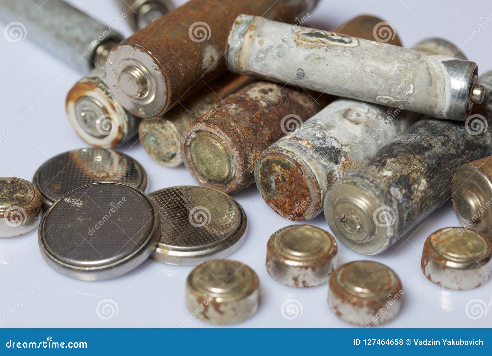 The Fulfilled Batteries of the Different Size Covered with Corrosion
