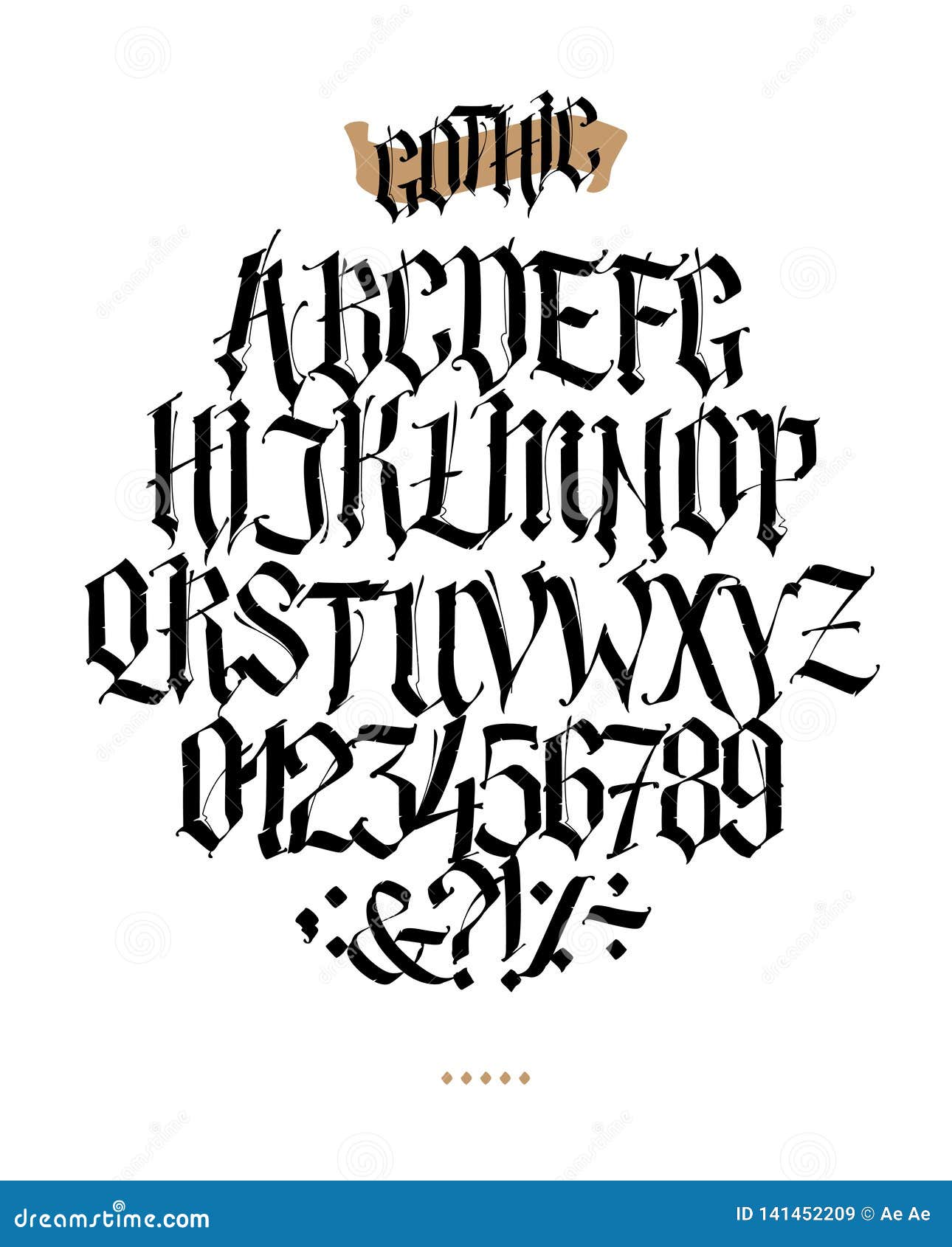 full alphabet in the gothic style. . letters and s on a white background. calligraphy and lettering. medieval latin