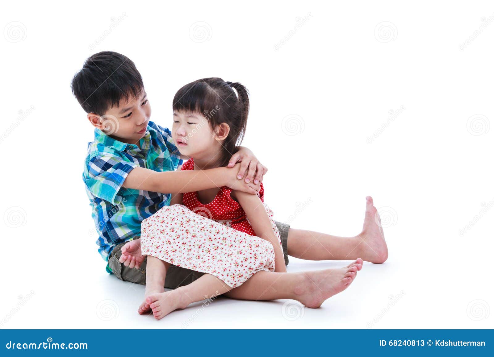 Full Body. Elder Brother is Comforting His Crying Sister. Isolated ...