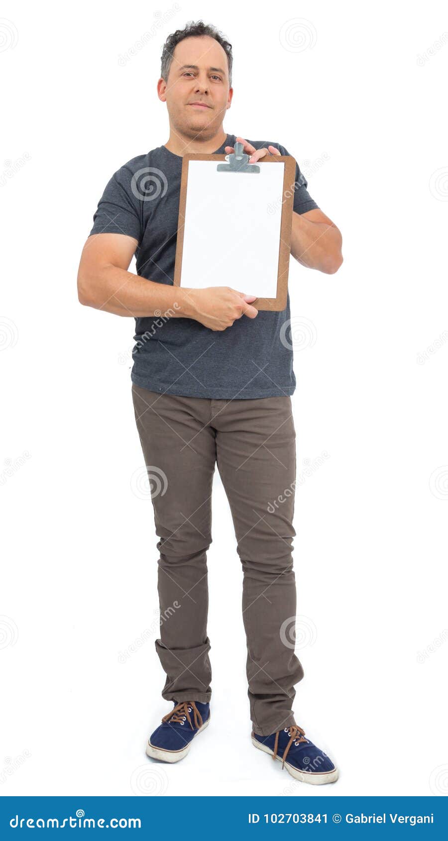 Full Body Image of Man Holding a Clipboard. he is Bald, Has Over Stock ...