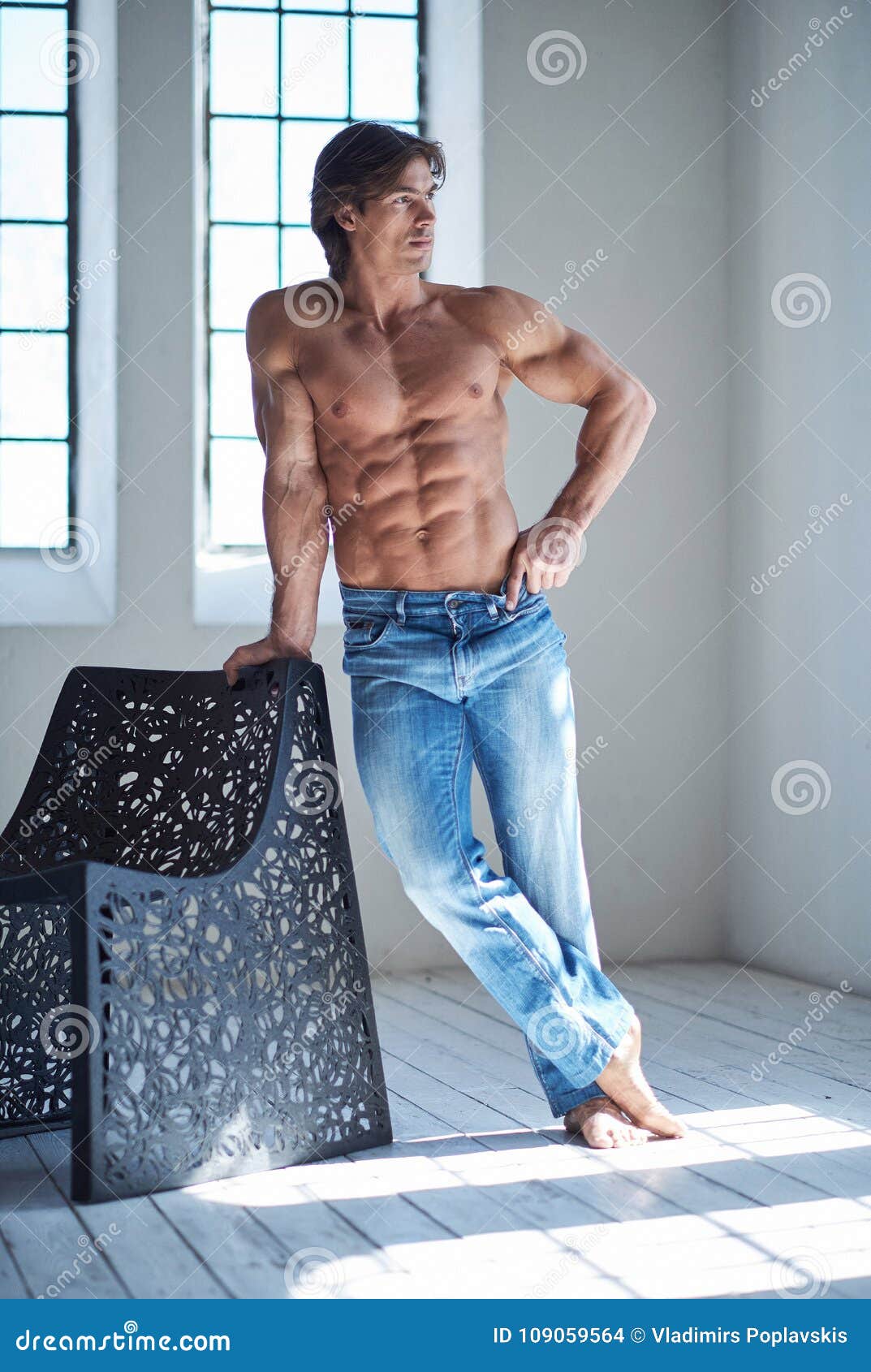 Full Body Image of Muscular Shirtless Man. Stock Photo - Image of