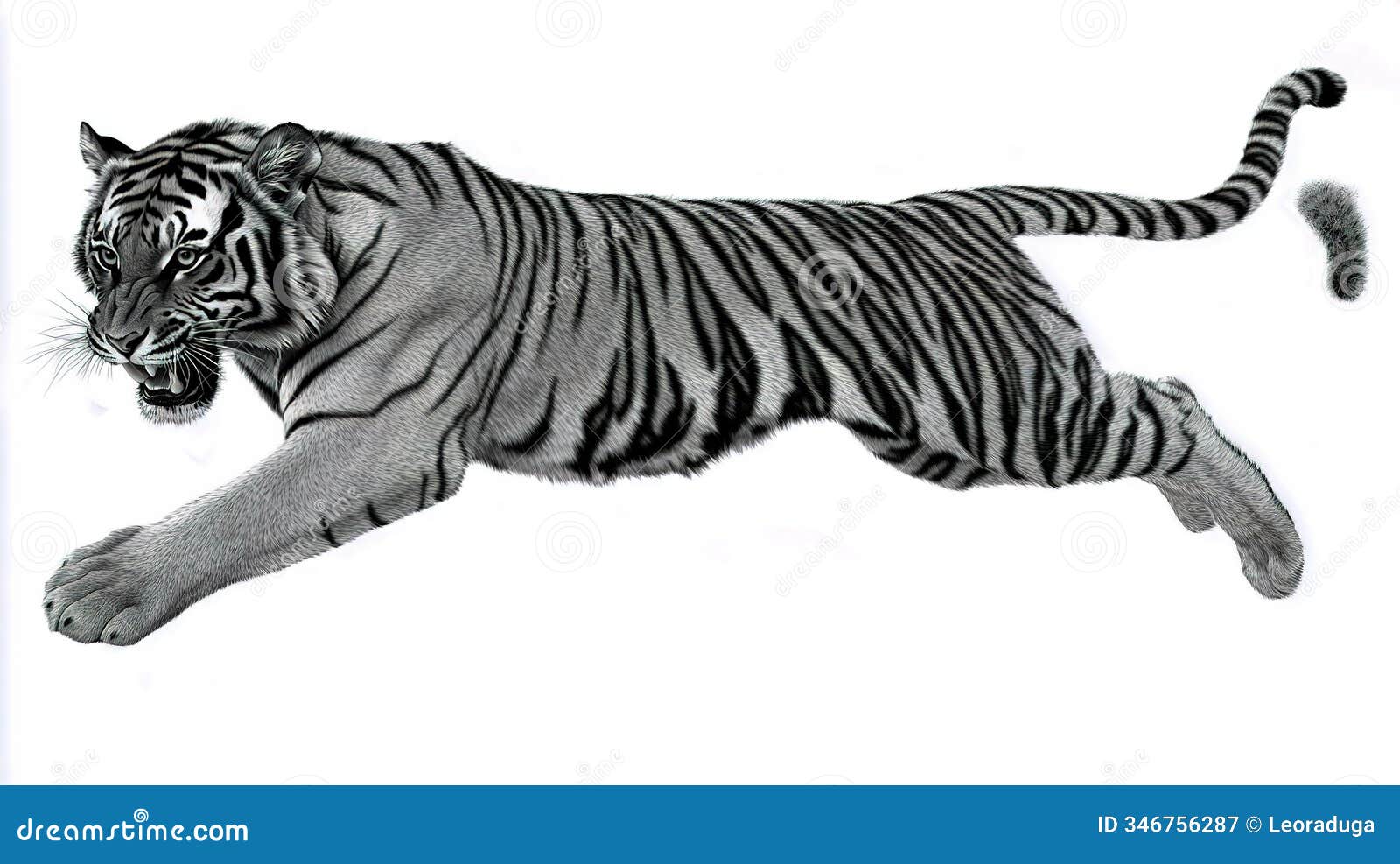 full-body image of a tiger pouncing downwards, captured in an aggressive pose with its face showing intensity