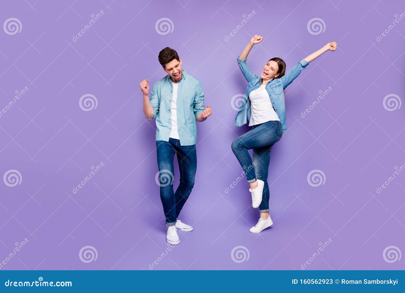 Full Body Photo Of Ecstatic Spouse Feel Lucky Romance Raise Fists Scream Yes Celebrate Fortune