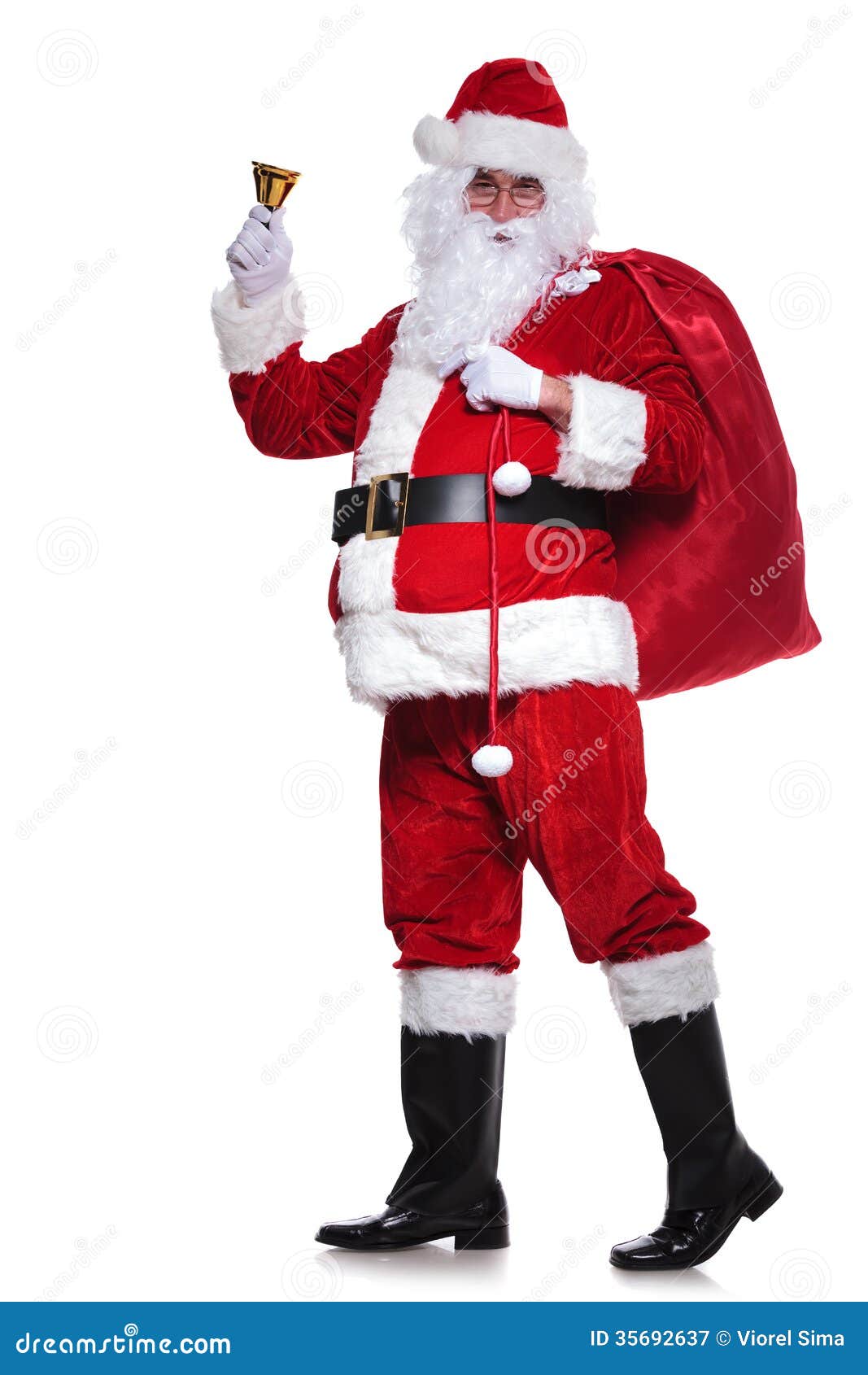 full body picture of santa claus sounding his bell
