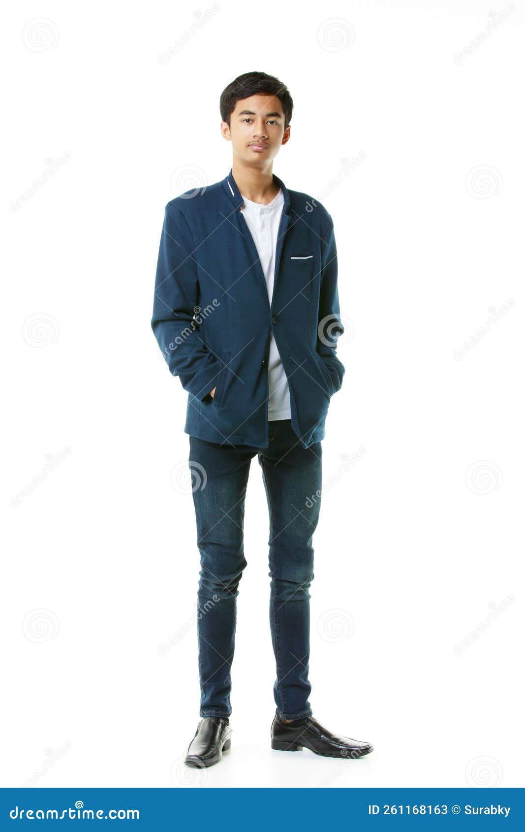 A Full-body Portrait of an Early Teenage Boy. Smart, Slim, Tall