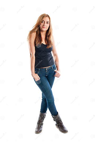 Full Body Portrait of a Happy Smiling Young Woman Stock Photo - Image ...