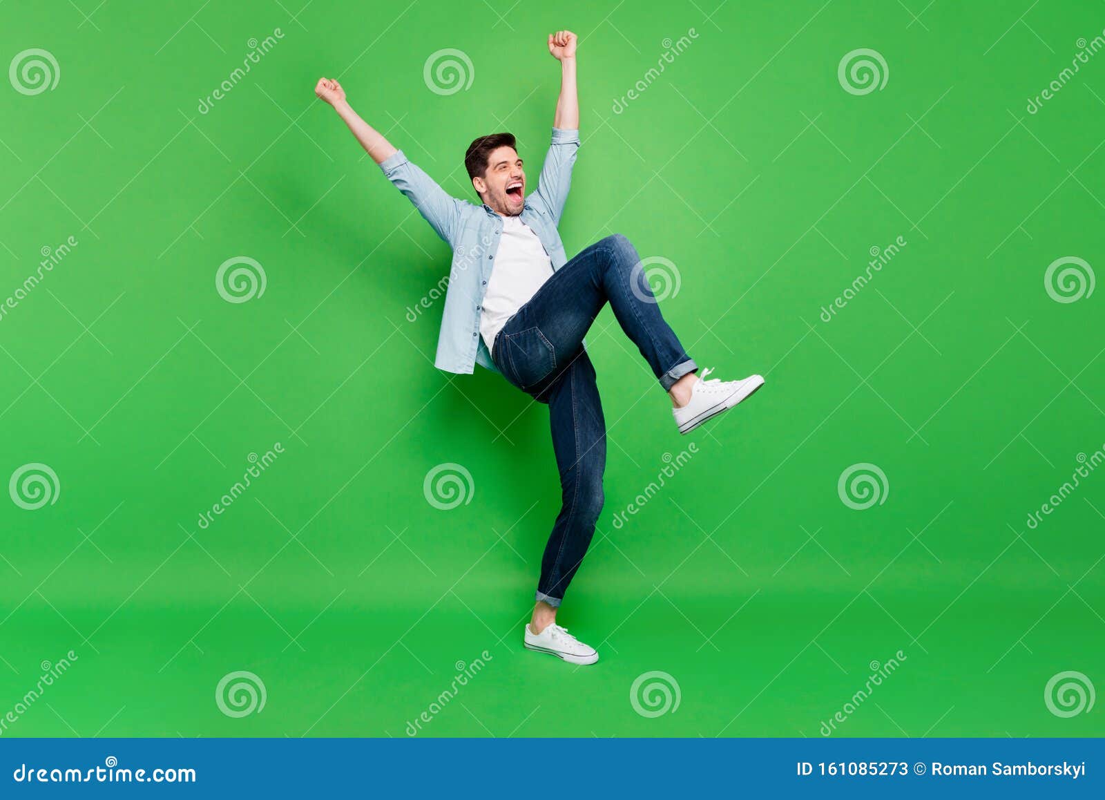 Full Body Profile Photo of Carefree Crazy Guy Yelling Celebrating ...
