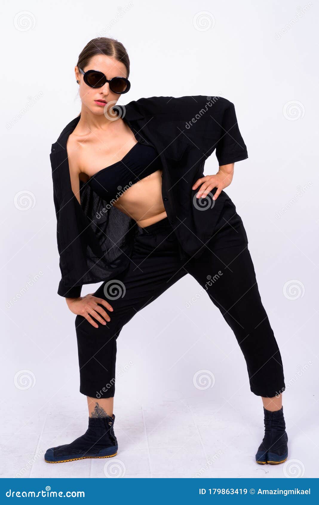 Full Body Shot of Young Beautiful Woman As Secret Agent Stock Image ...