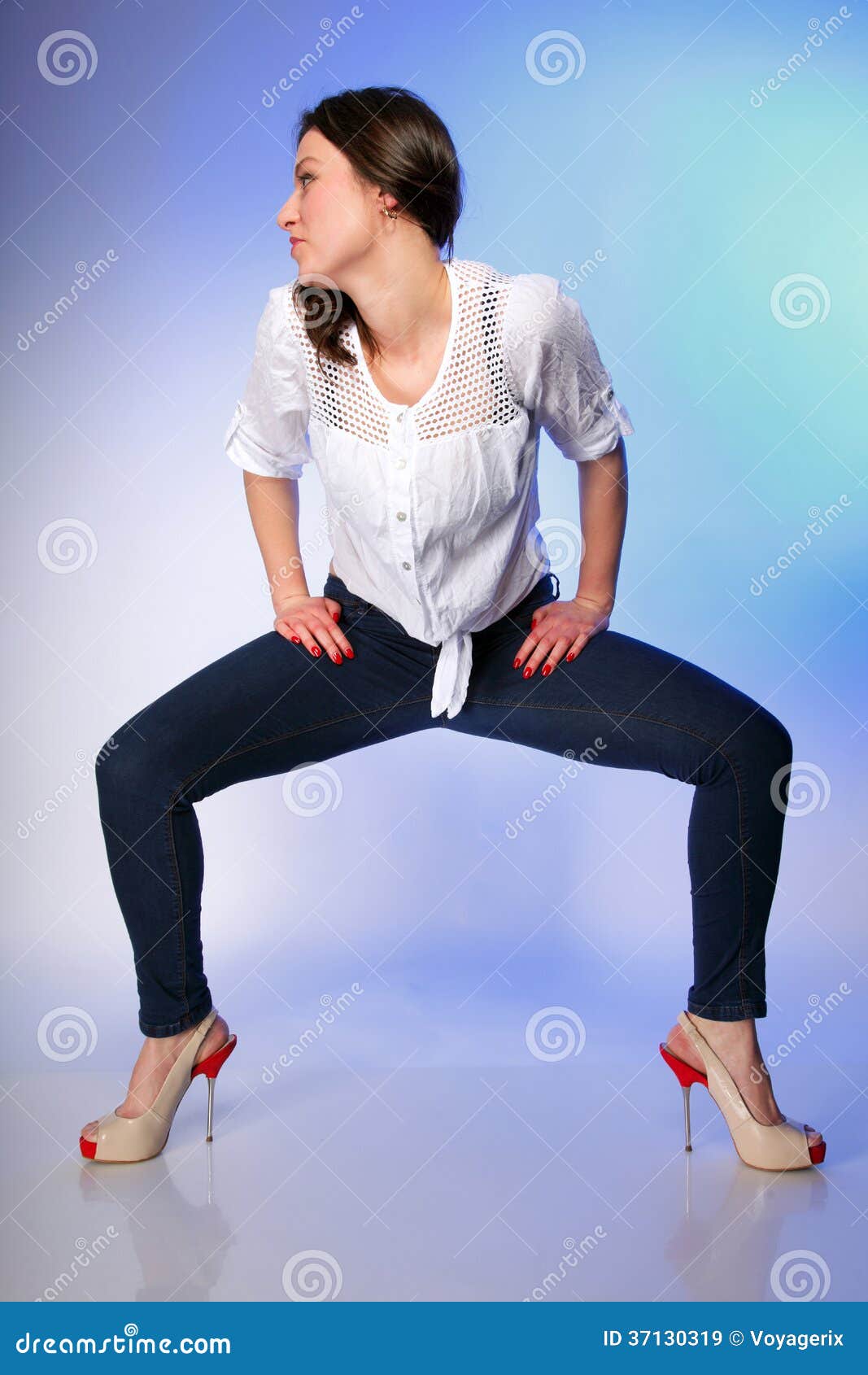 Full body woman in casual clothes relaxed pose