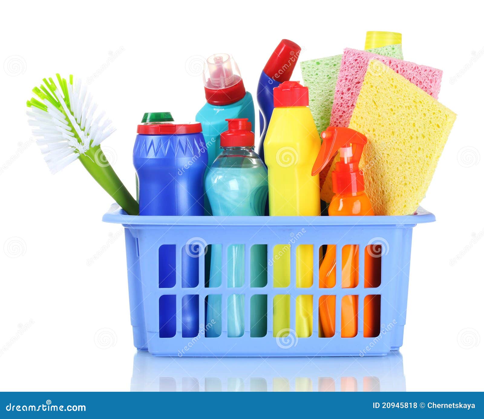 Full Box of Cleaning Supplies and Sponges Stock Photo Image of