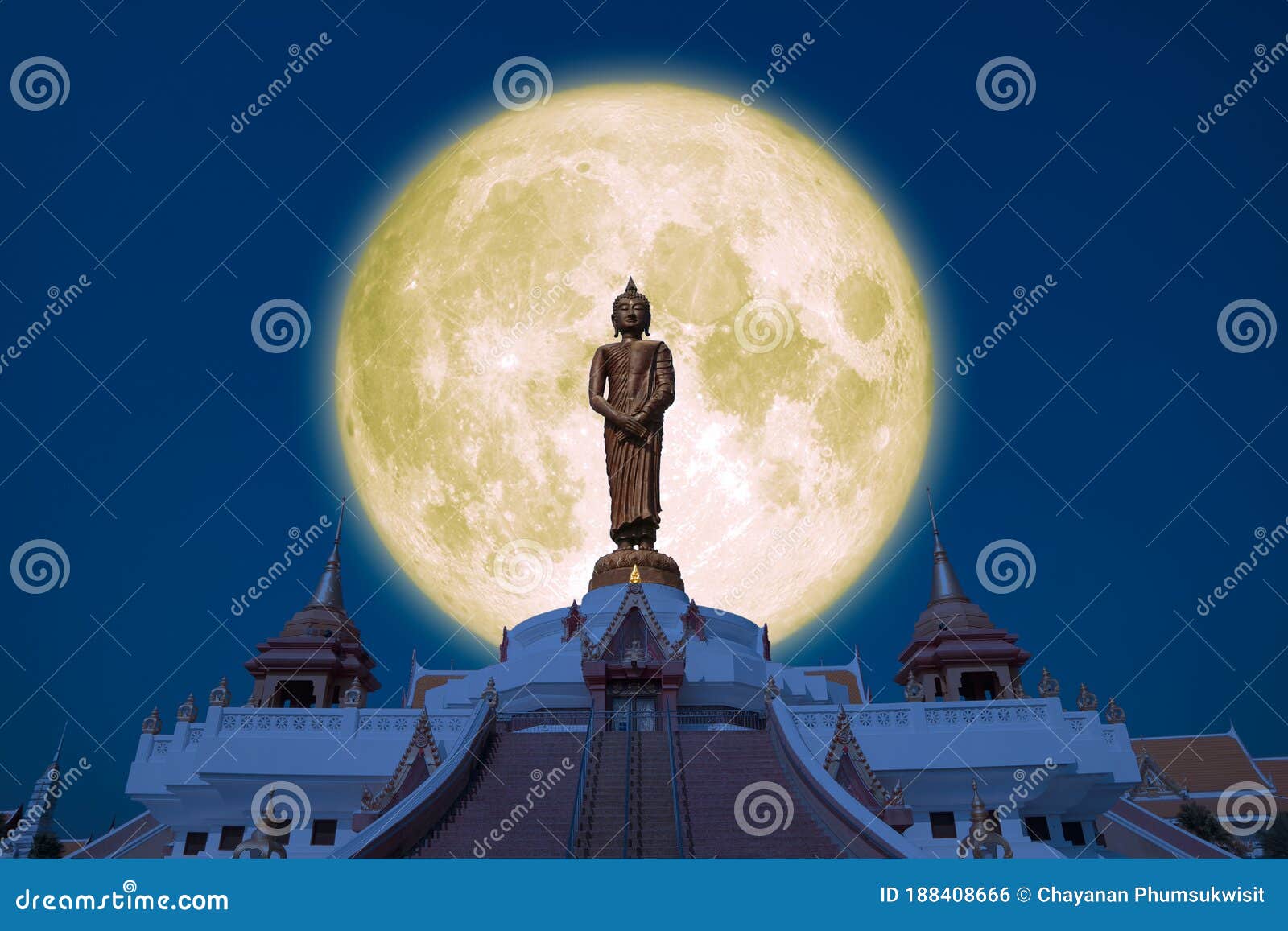 full buck moon on night sky in the asanha bucha day back sunday buddha