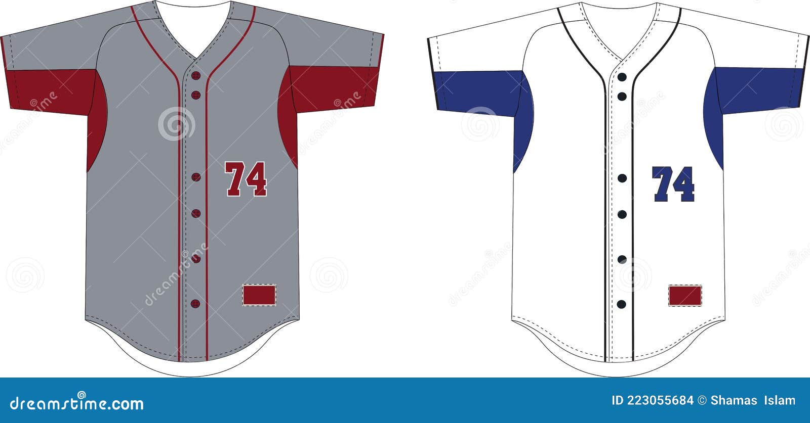 Full Button Raglan Sleeves Jerseys Mock Ups Front And Back Vectors ...