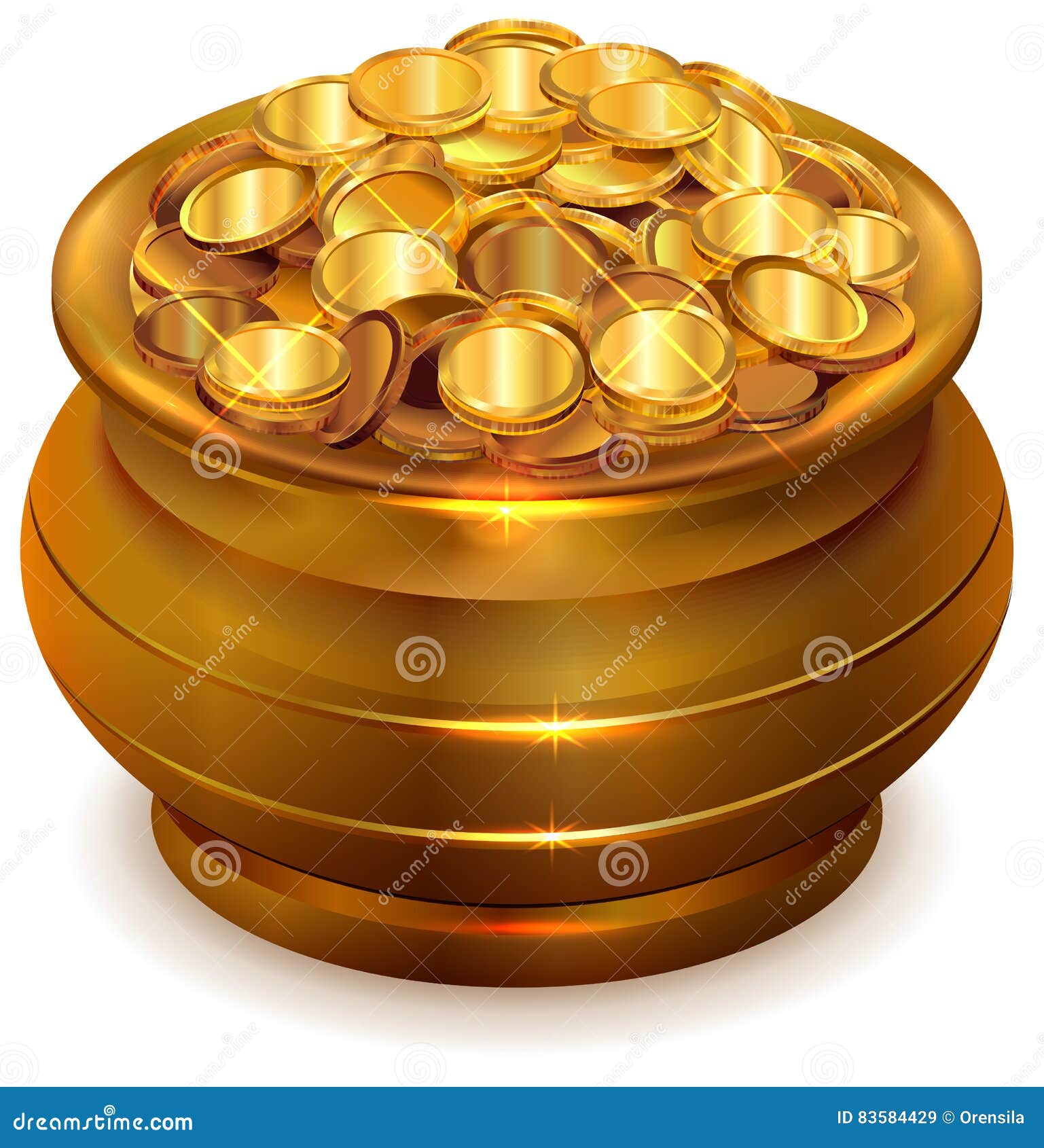 Full Ceramic Pot with Gold Coins Stock Vector - Illustration of vector
