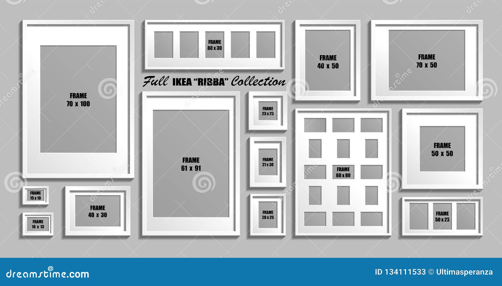 Full Collection of IKEA Ribba Photo Frames. Real Sizes. Vector Set of White  Picture Frames with Passepartout Editorial Stock Photo - Illustration of  modern, empty: 134111533