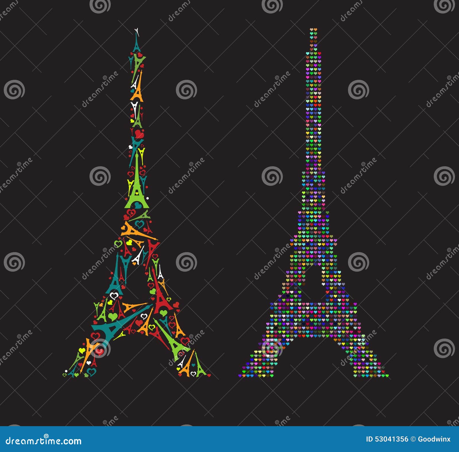 full color eiffel tower consisting of a small multi-colored eiff
