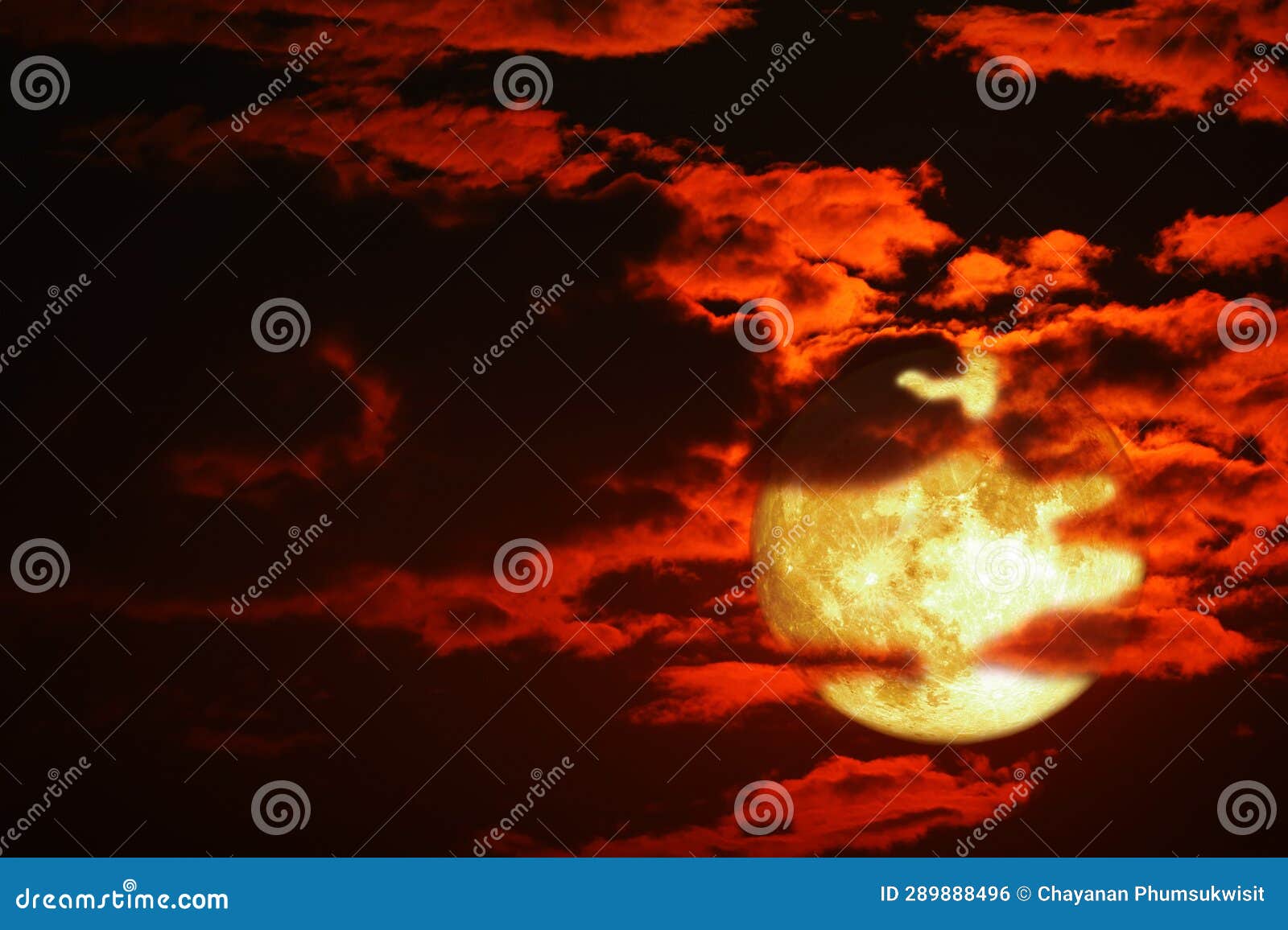 Full Corn Planting Moon Rise Back Blur Dark Red Cloud on the Night Sky