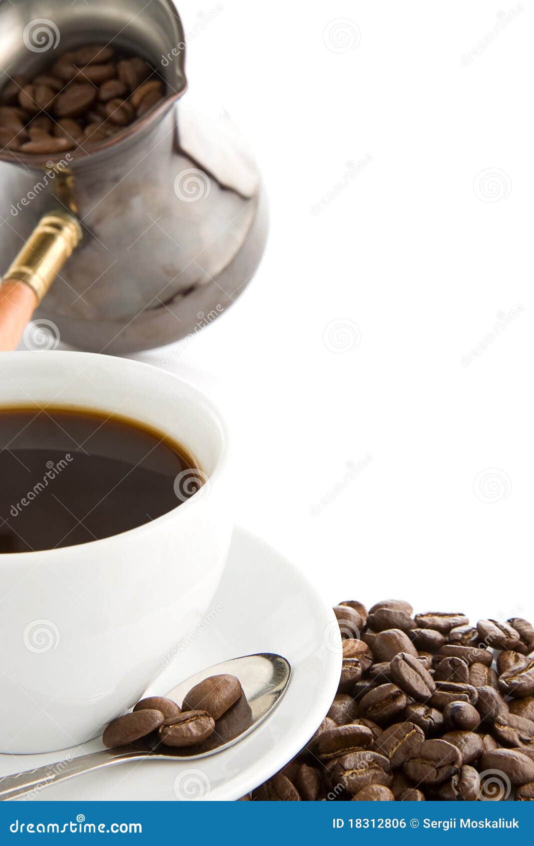 Full Cup of Coffee and Pot on Beans Stock Photo Image of saucer