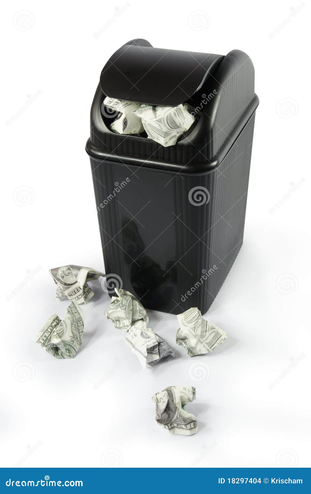 Full Dollar Bin Full Dollar Paper Money Trash Stock Photo Image of icons, basket 18297404