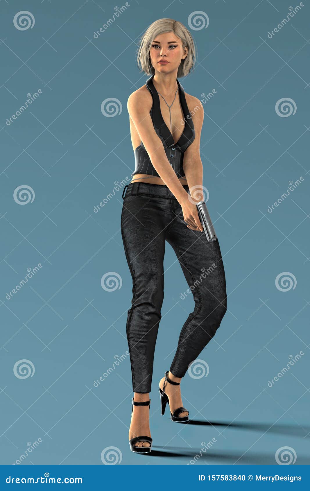 Full length portrait of pretty brunette, asian girl wearing black top and  khaki utilitarian army pants