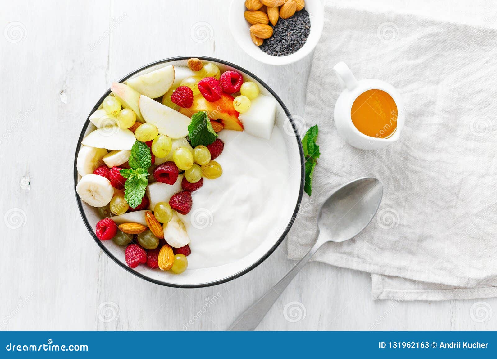 Full Fruit Breakfast Natural Yoghurt Bowl Healthy Food Top View Stock ...