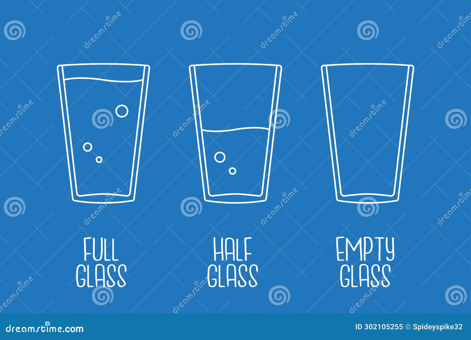 Full Glass, Half Glass, Empty Glass. Isolated Vector Illustration Stock