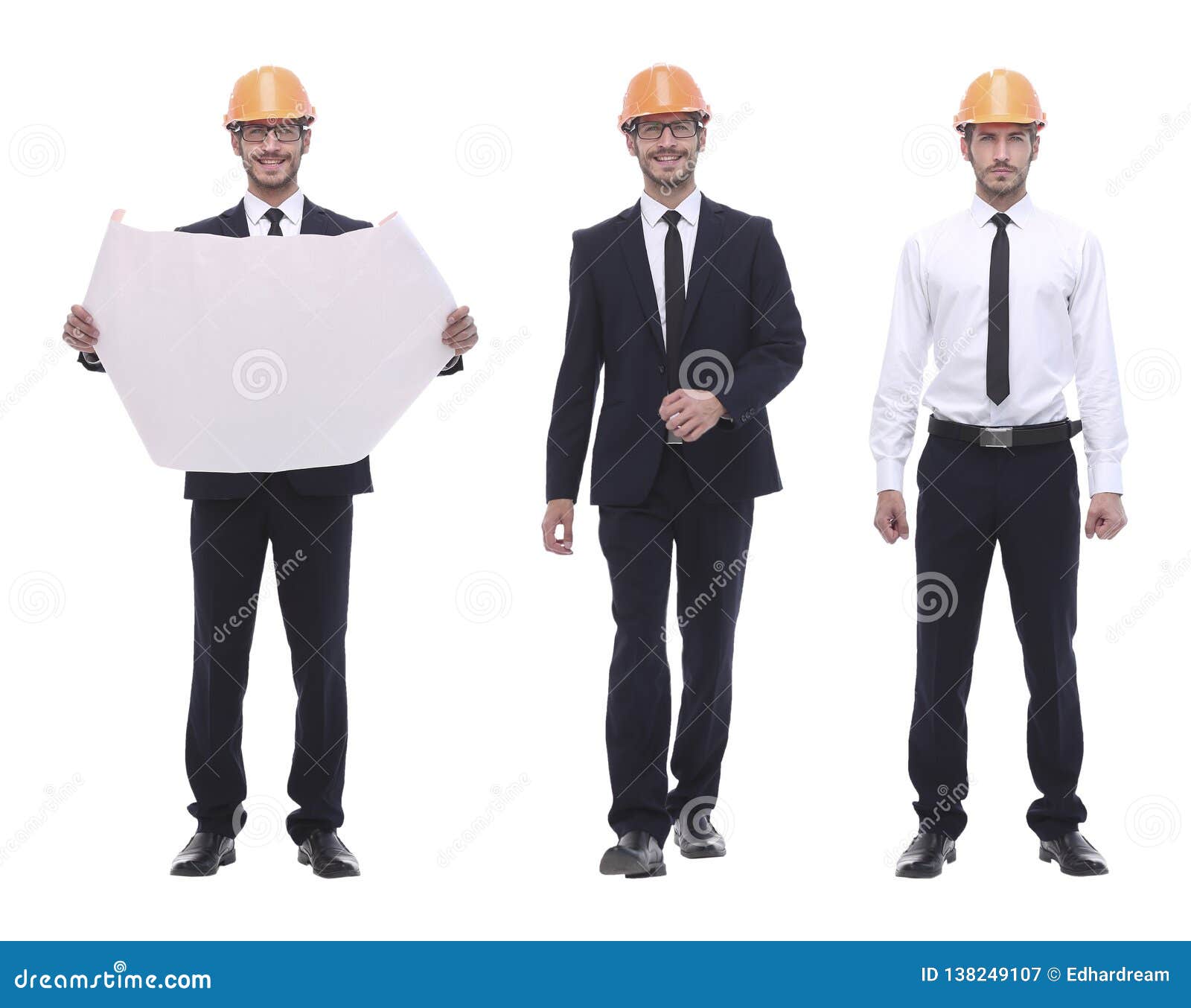 In Full Growth .a Qualified Architect in an Orange Helmet Stock Image