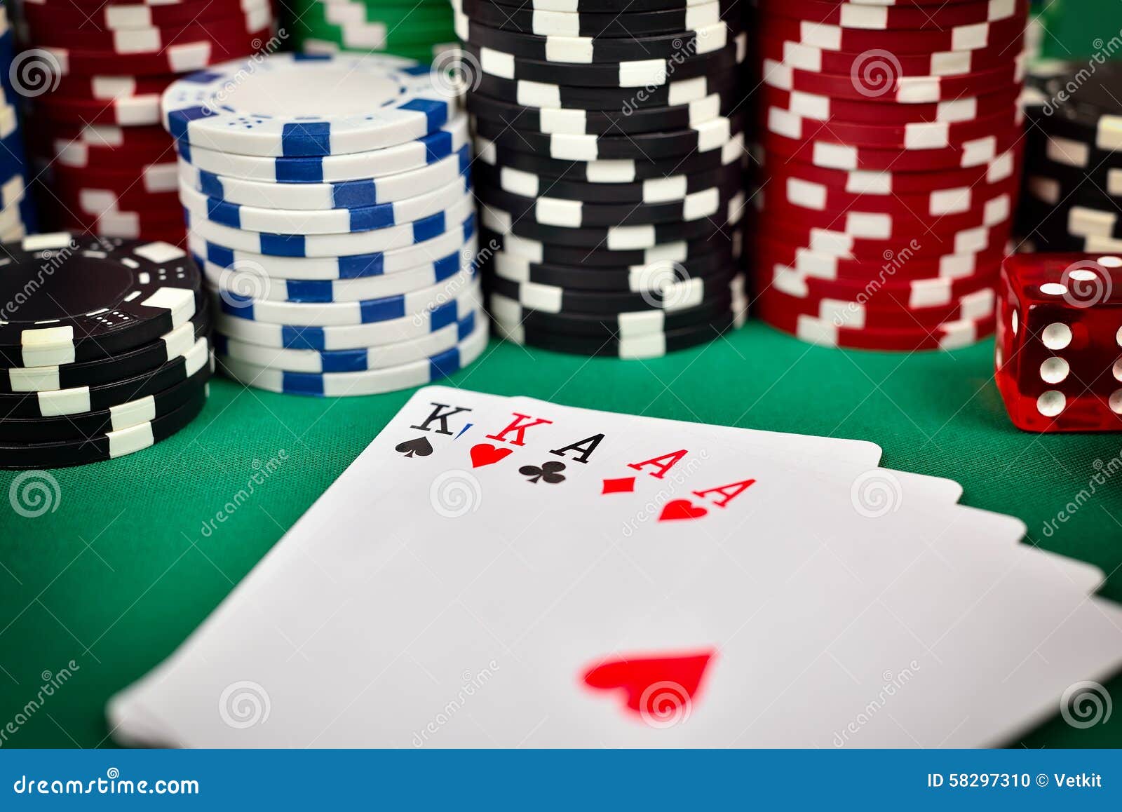 Full house and poker chips stock photo. Image of casino 58297310