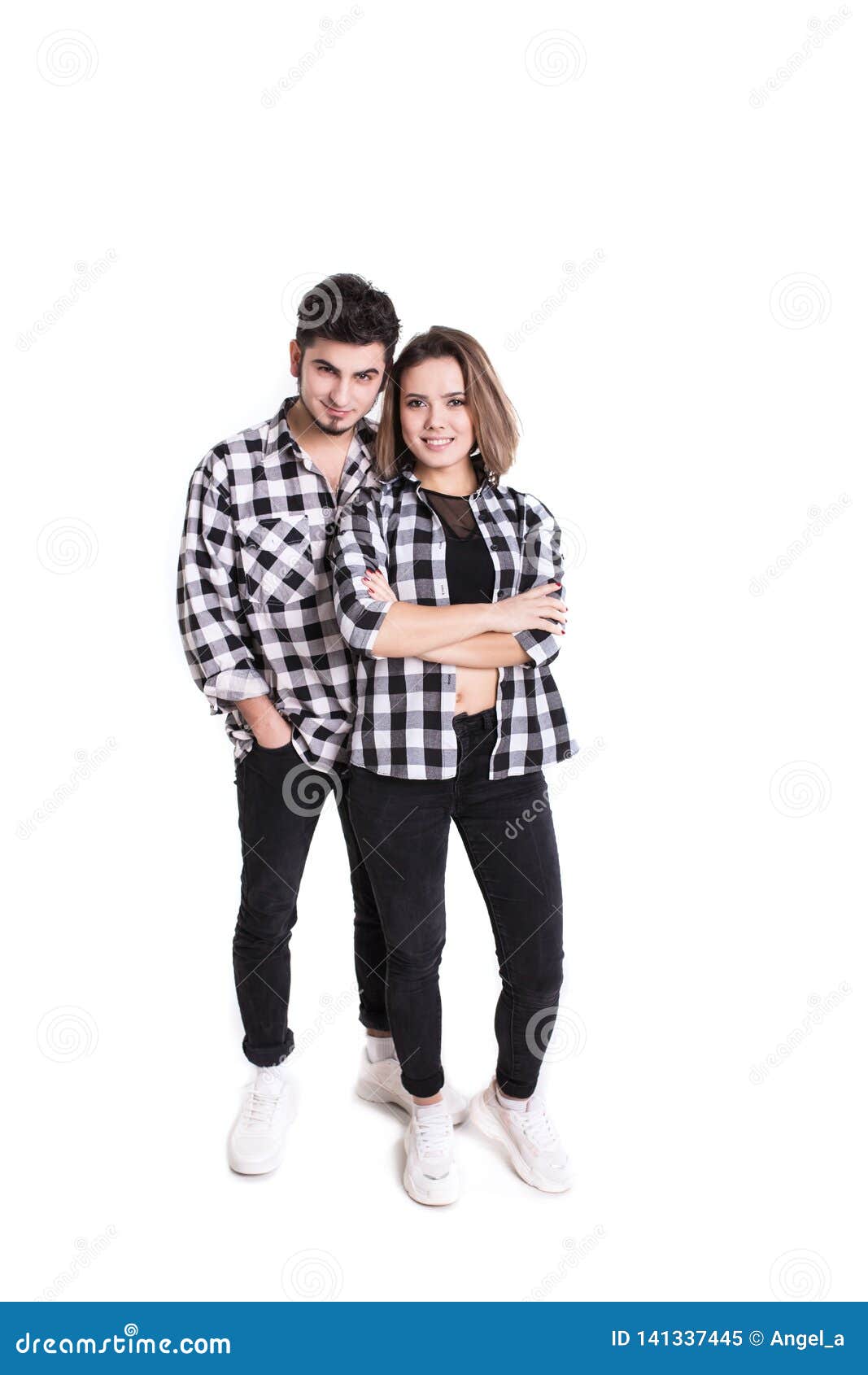 full lenght happy young couple portrait  on white