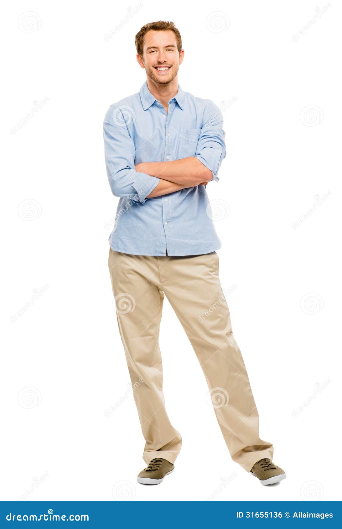 full length of attractive young man in casual clothing white background