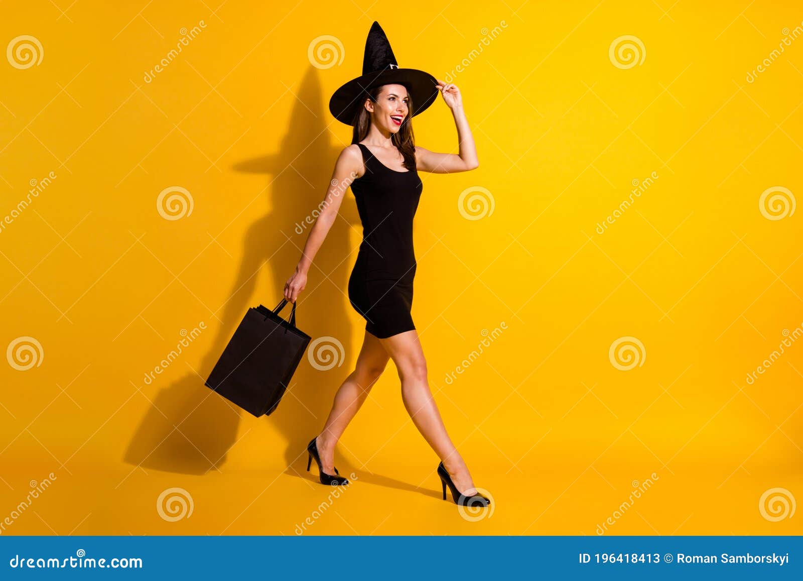Full Length Body Size Profile Side View Of Her She Attractive Pretty Classy Cheerful Thin Lady
