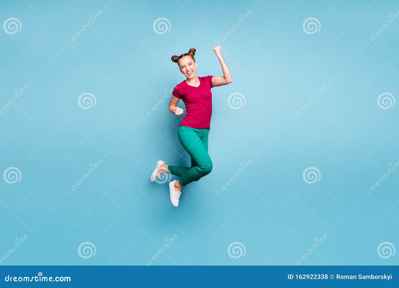 Full Length Body Size Turned Photo of Excited Ecstatic Rejoicing Girl ...