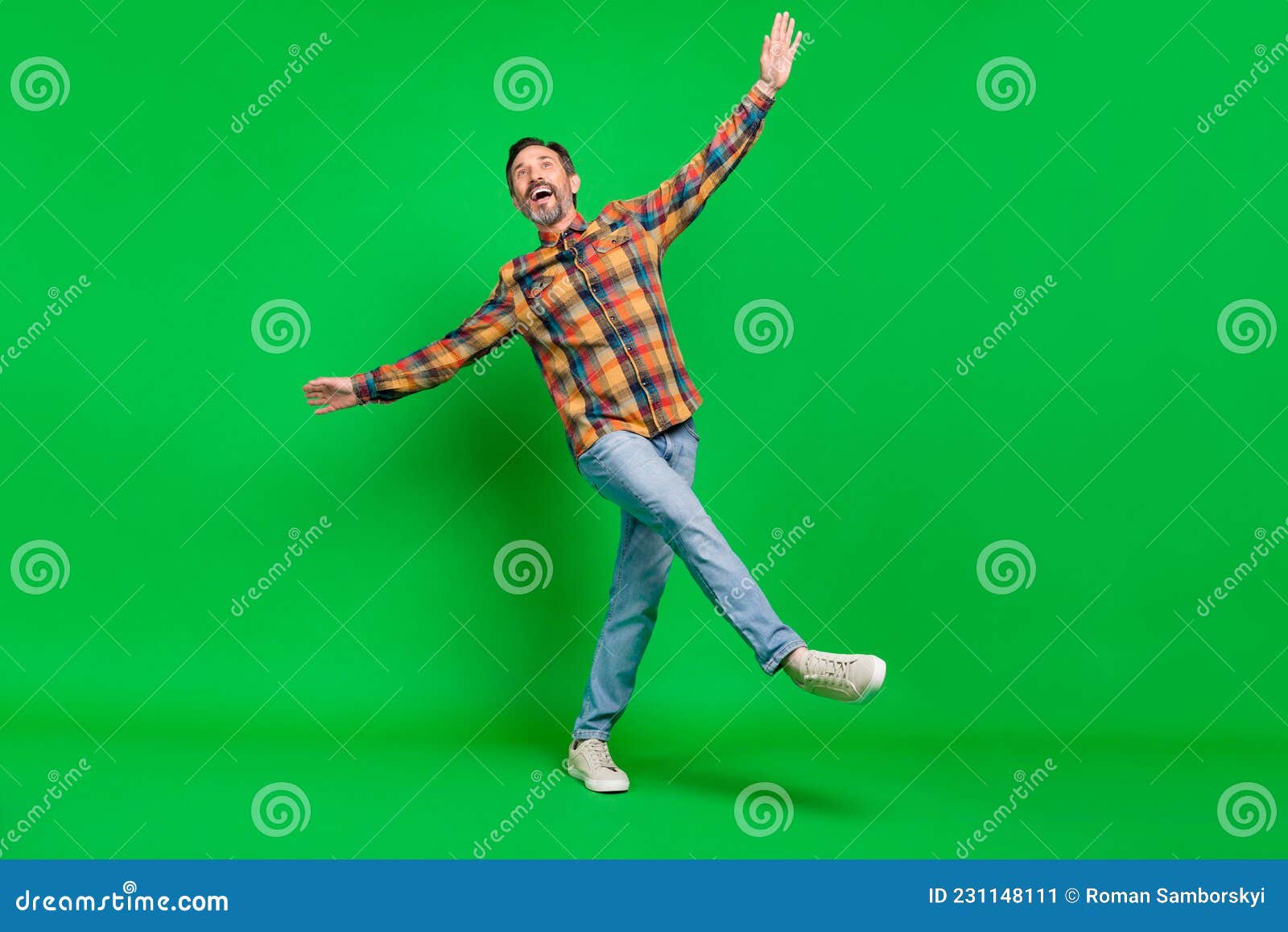 Full Length Body Size View of Attractive Cheerful Funky Man Dancing ...