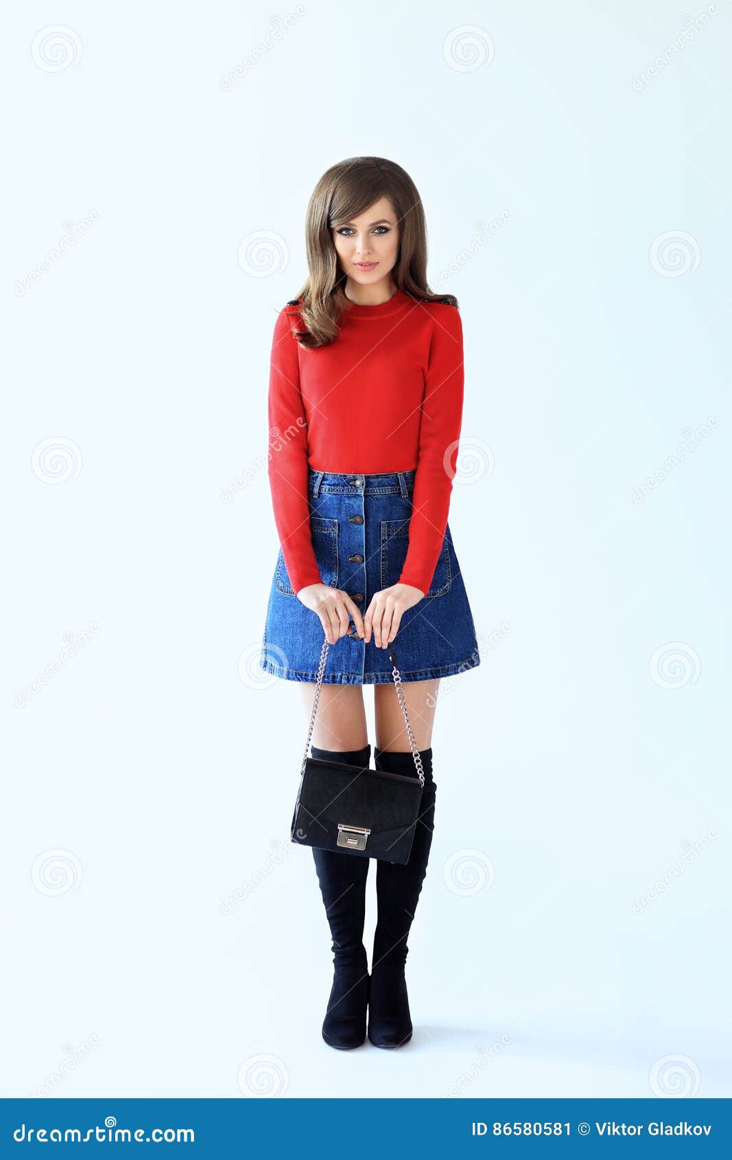 Full Length Fashion Portrait Of Shy Beautiful Woman In Retro Sty Stock Image Image Of Style