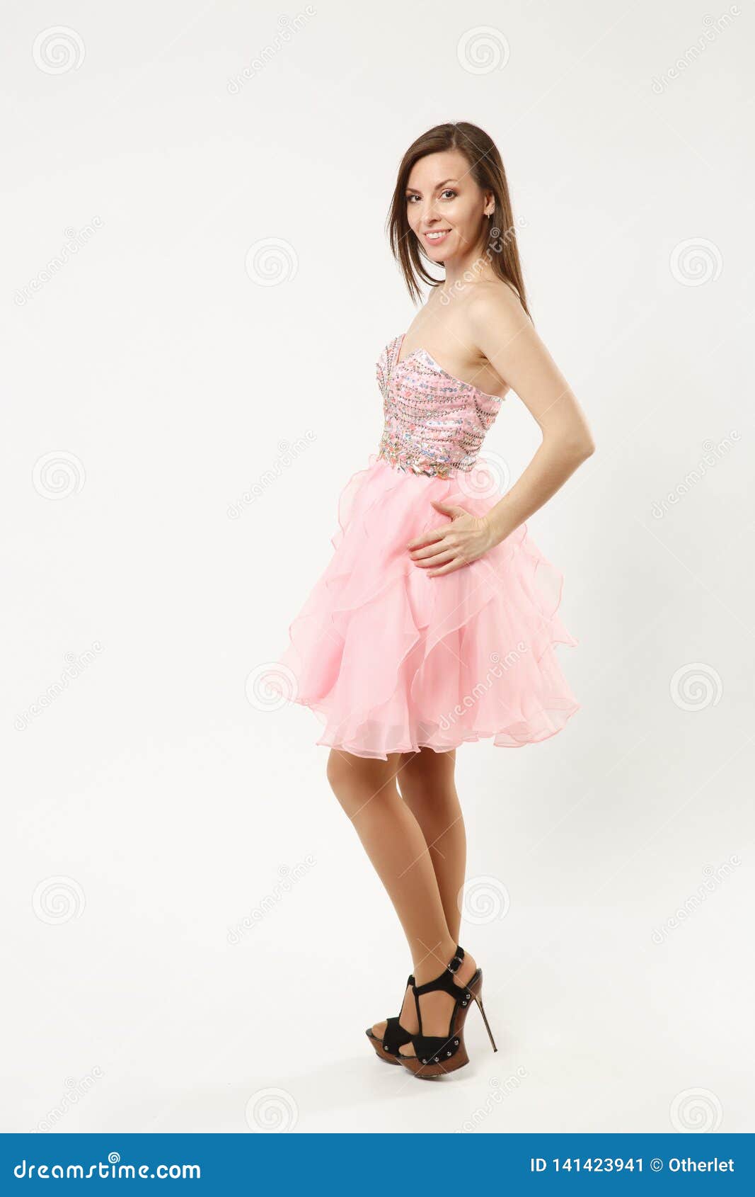 Full Length Photo Fashion Model Woman Wearing Elegant Evening Dress ...