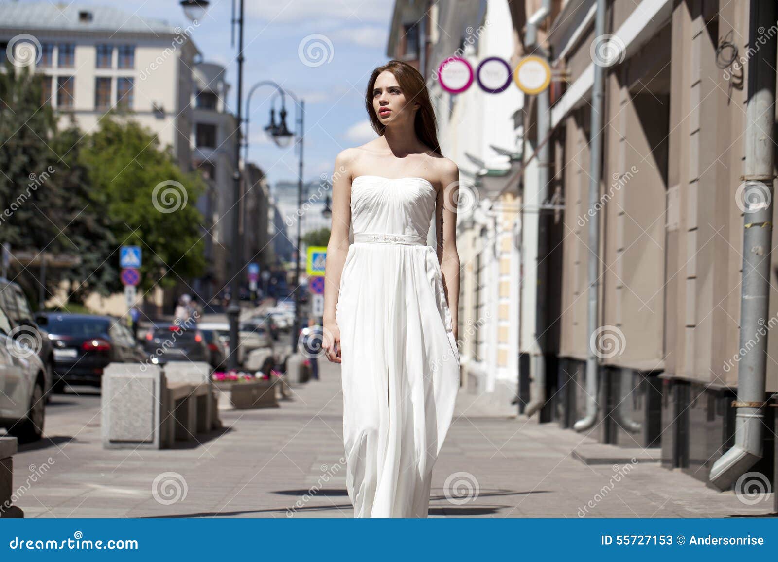 Full Length Portrait of Beautiful Model Woman Walking in White D Stock ...