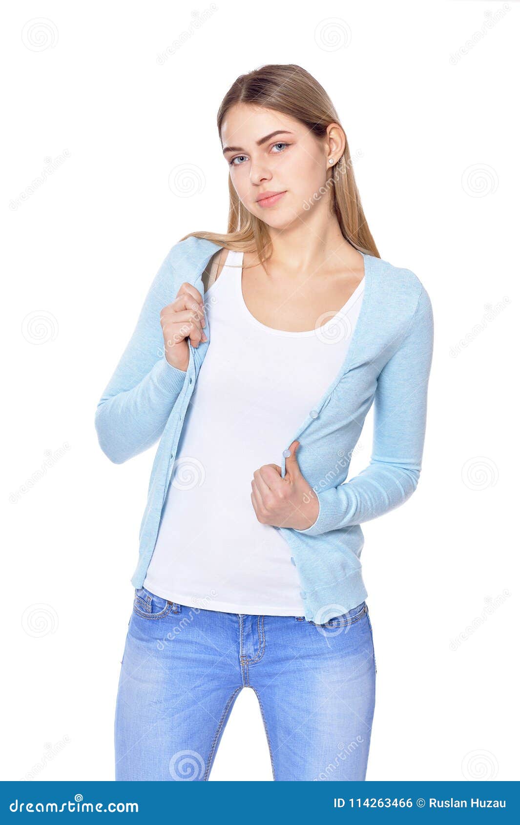 Beautiful Woman in Jeans Posing Stock Photo - Image of cold, femme ...