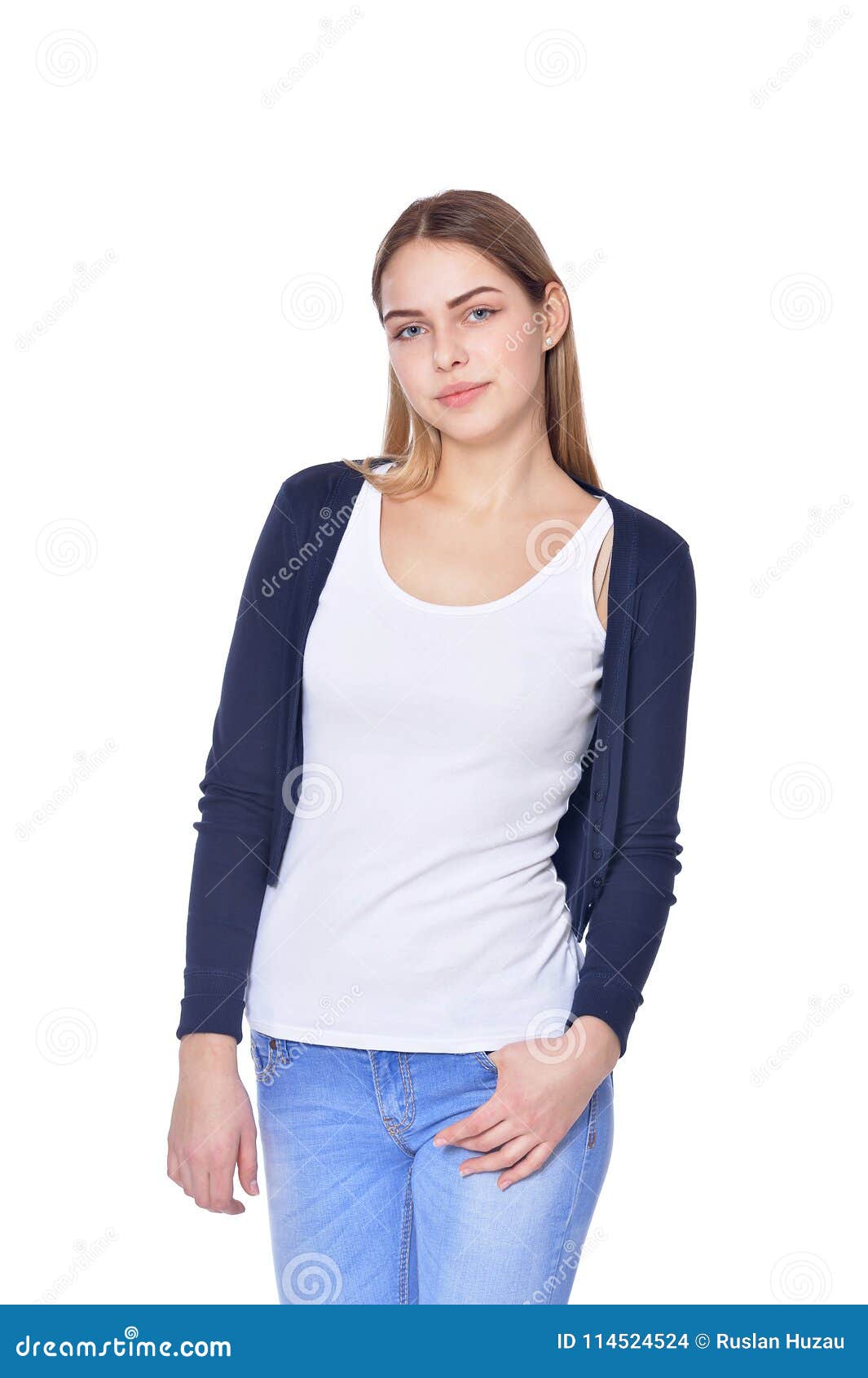 Beautiful Woman in Jeans Posing Stock Photo - Image of color, feminine ...