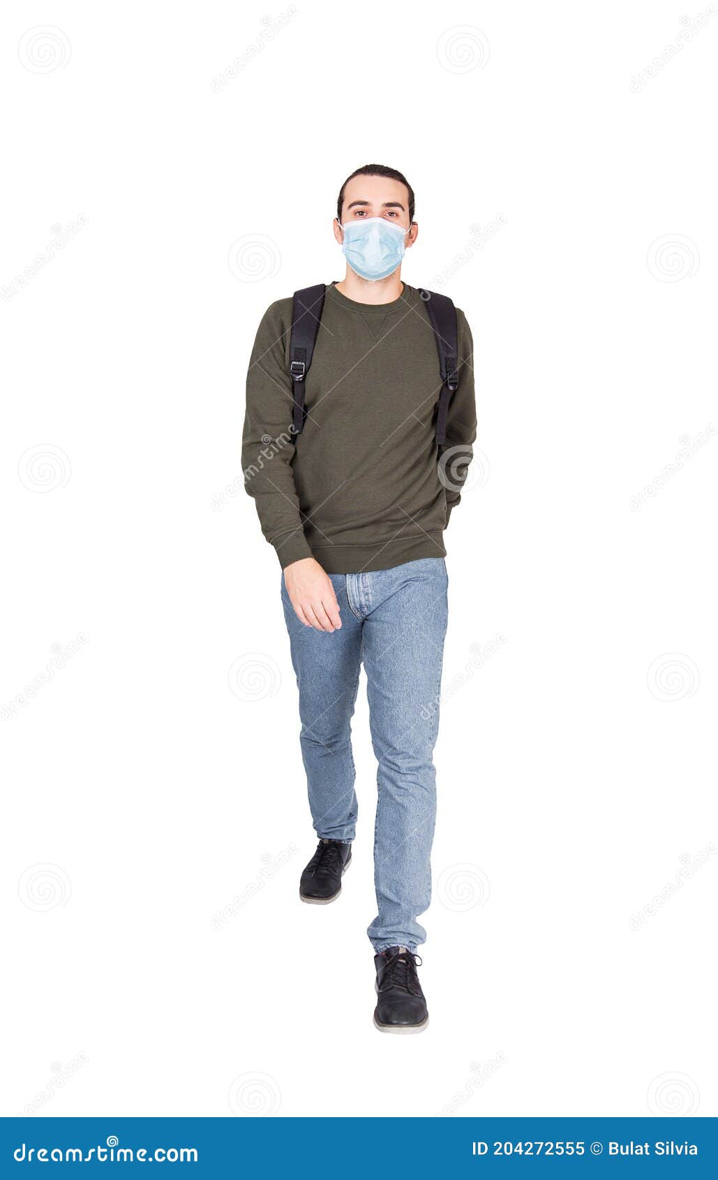 Full Length Portrait of Cautious Man Wearing Face Mask As Protection ...