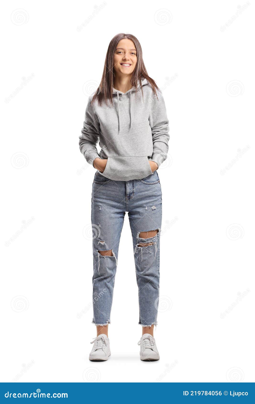 Full Length Portrait of a Female Hipster Wearing a Hoodie and
