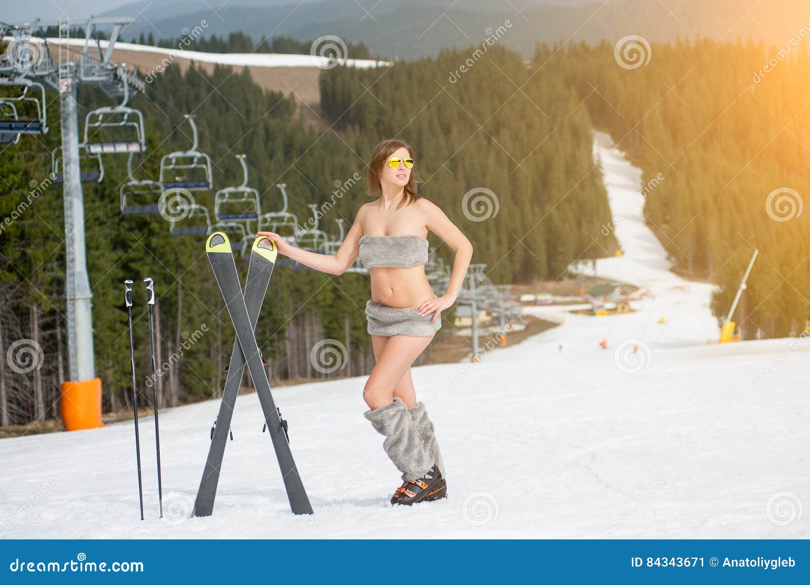 Topless Ski Girl