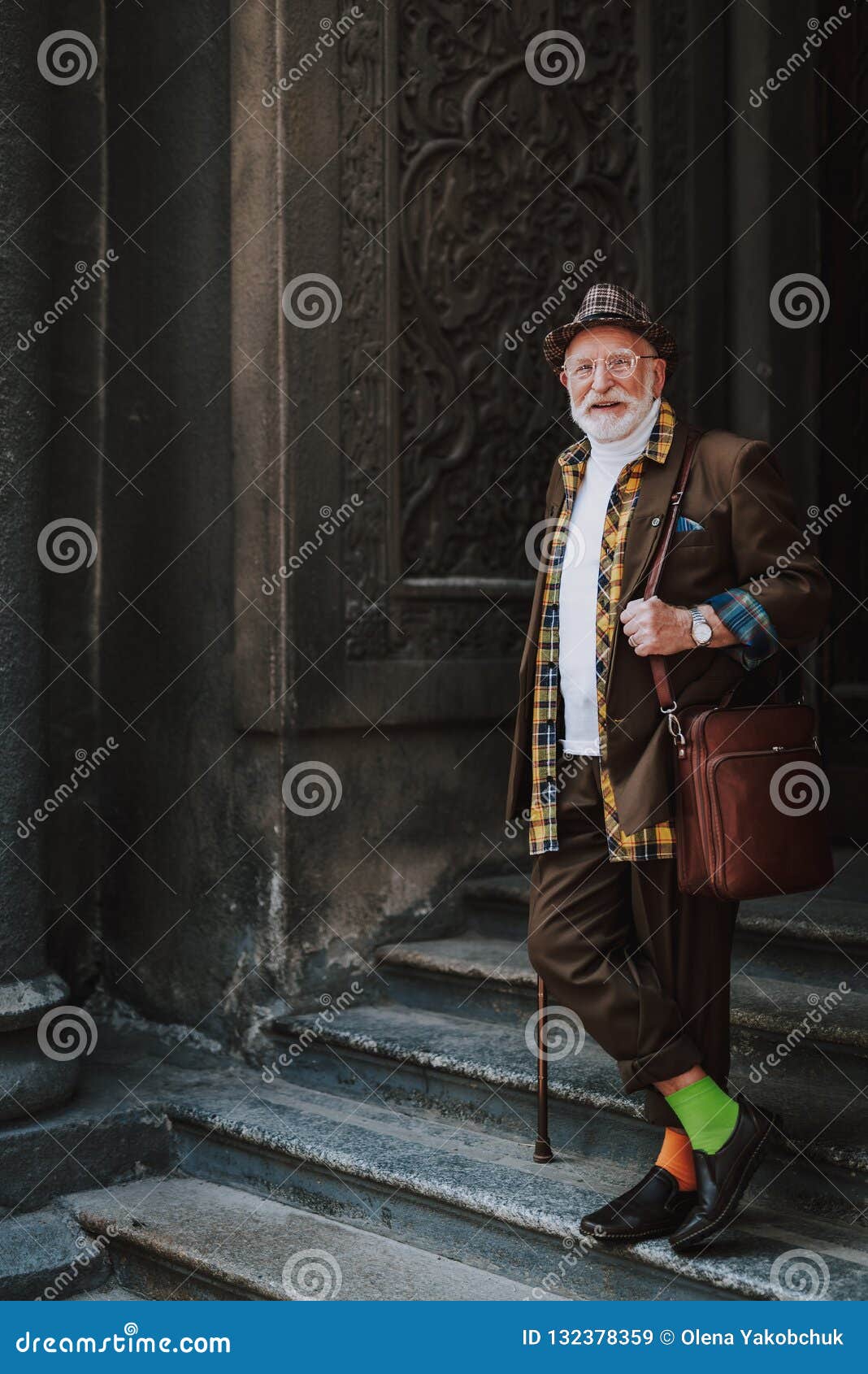 Cheerful Stylish Old Man Standing on the Steps Stock Image - Image of ...