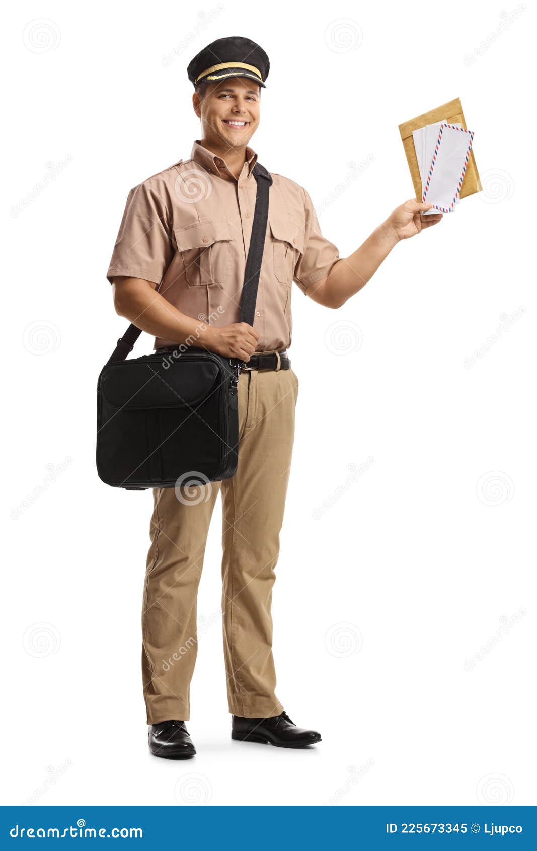 Full Length Portrait of a Postman in a Uniform Holding Letters and Full Length Portrait of a Postman in a Uniform Holding Letters and