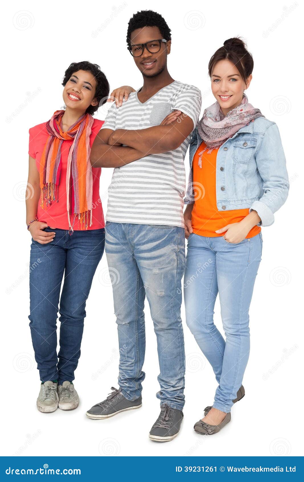 Full Length Portrait of Three Cool Young Friends Stock Image - Image of ...