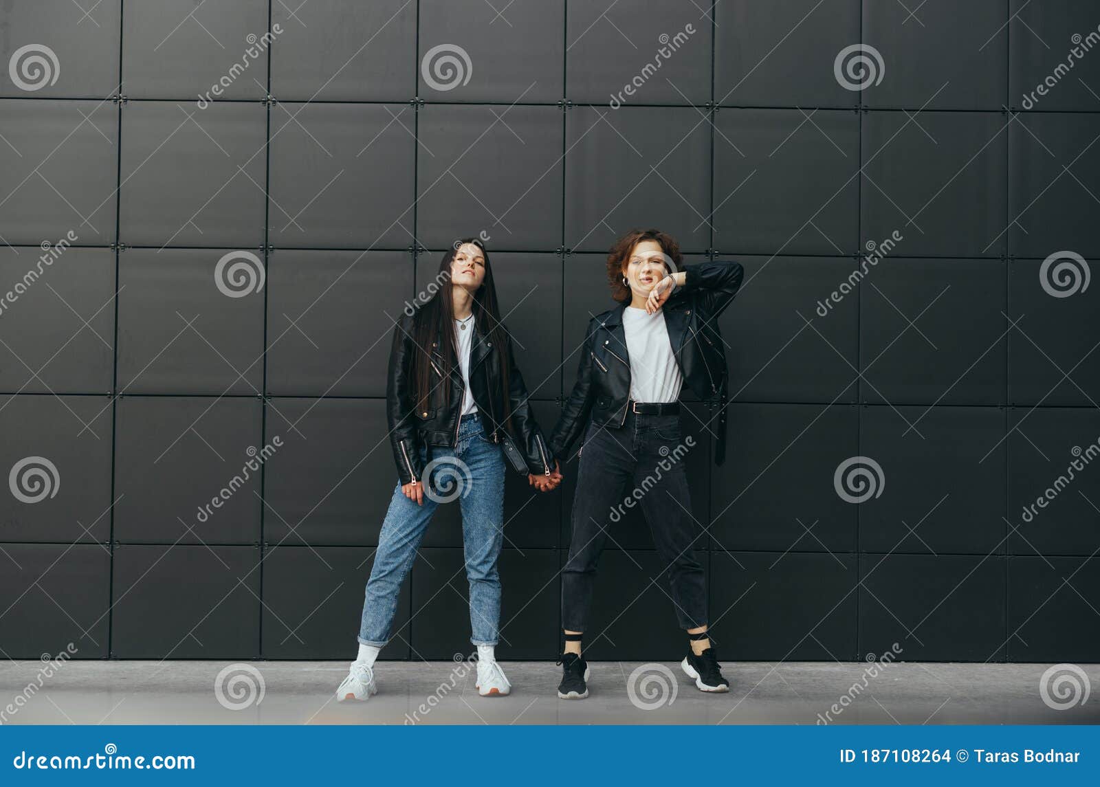 Full Length Portrait of Two Girls in Stylish Casual Clothes, Wearing ...