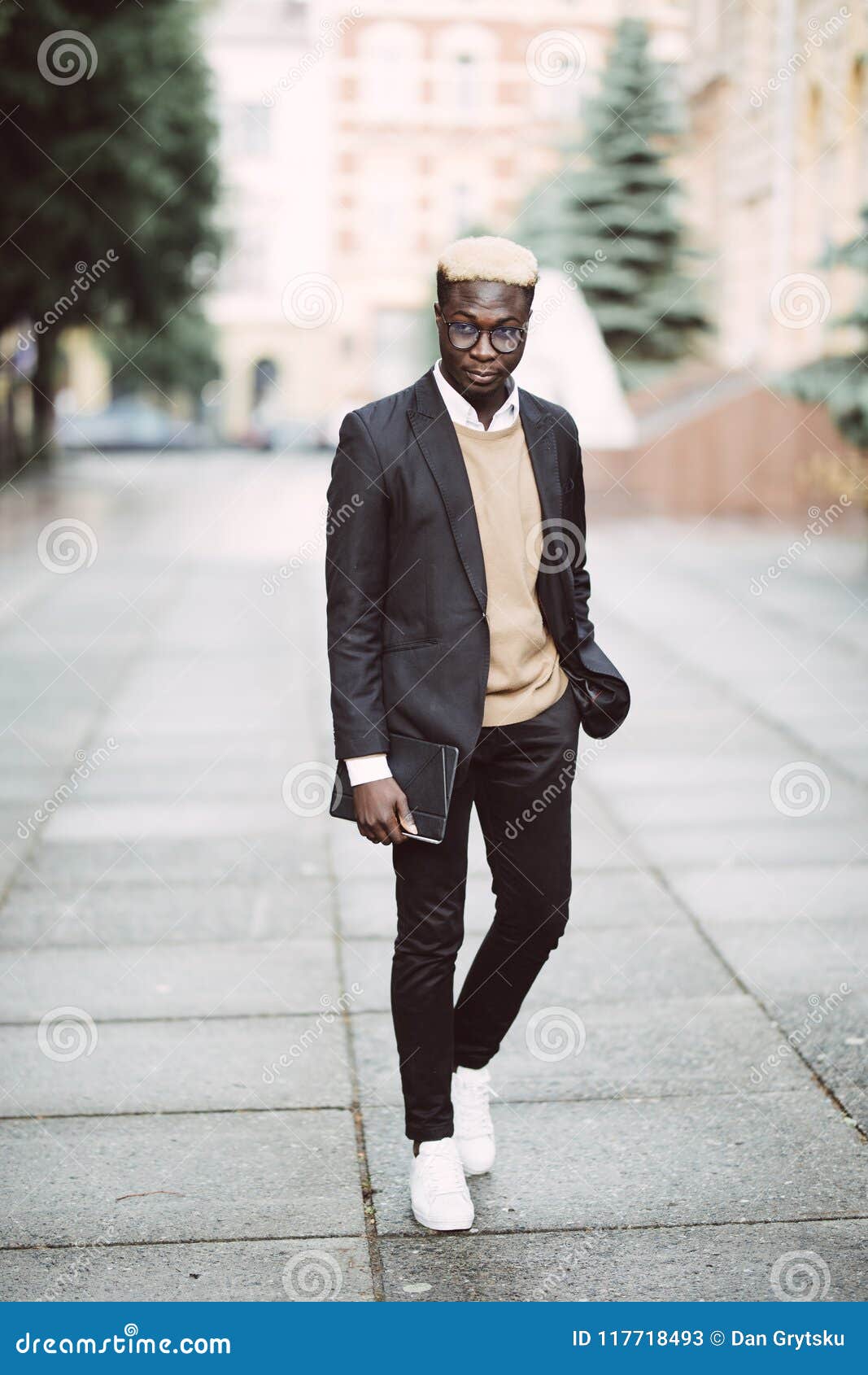 Full Length Portrait of Young African Businessman Walking in the City ...