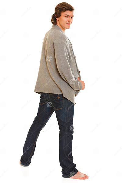 Full Length Portrait of Young Man Turn Back Stock Photo - Image of ...