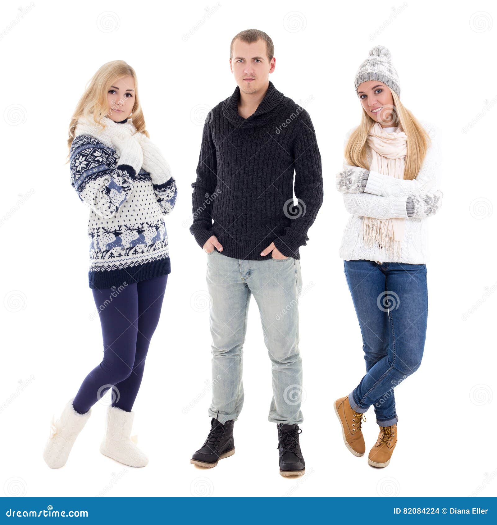Full Length Portrait of Young People in Winter Clothes Isolated Stock ...