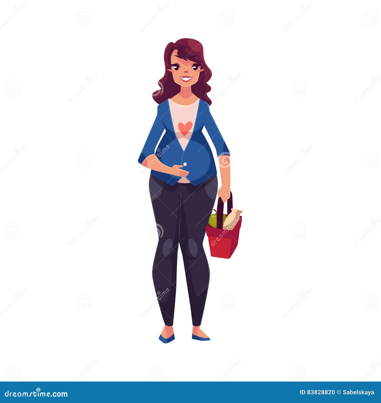 Full Length Portrait of Young Pregnant Woman with Shopping Basket Stock ...